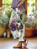 Women’s Botanical Floral Design Loose Pocket Patchwork Casual Pants As Shown / S