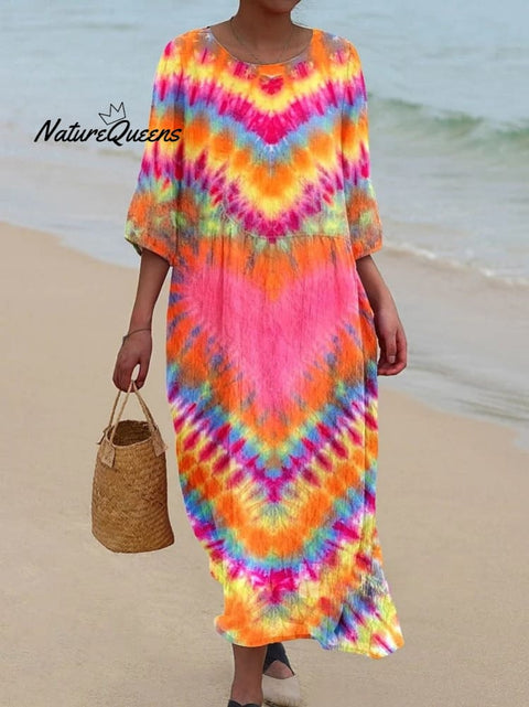 Women's Love Tie-Dye Pattern Pocket Cotton Dress