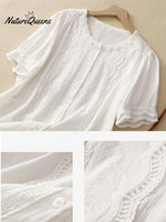 Solid Color Hollow Embroidery Lace Stitching Short - Sleeved Shirt