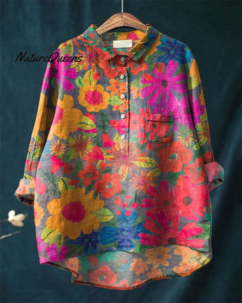 Bohemian Floral Cotton and Linen Casual Shirt