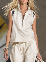 Color-blocked Top And Pants Cotton And Linen Set