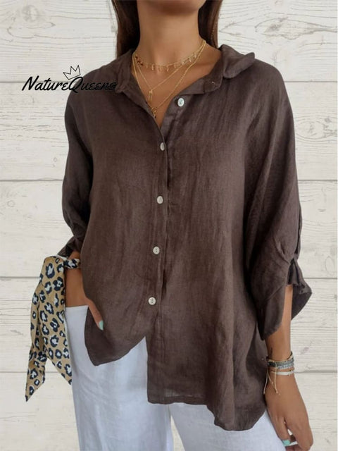 Women’s Cotton & Linen Casual Tie - Back Shirt Brown / S