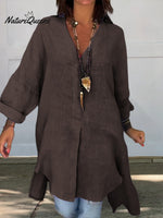 Women’s Casual Cotton And Linen Shirtdress