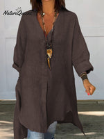 Women’s Casual Cotton And Linen Shirtdress Brown / S