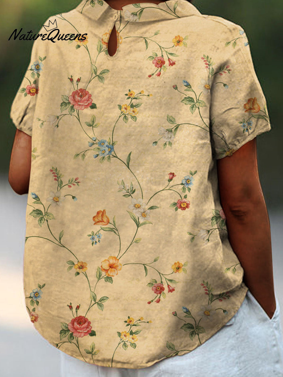 Women’s Retro Floral Art Print Casual Cotton And Linen Shirt