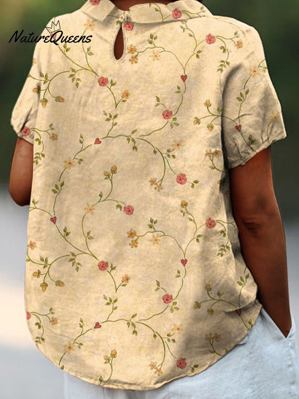 Women’s Retro Floral Art Print Casual Cotton And Linen Shirt
