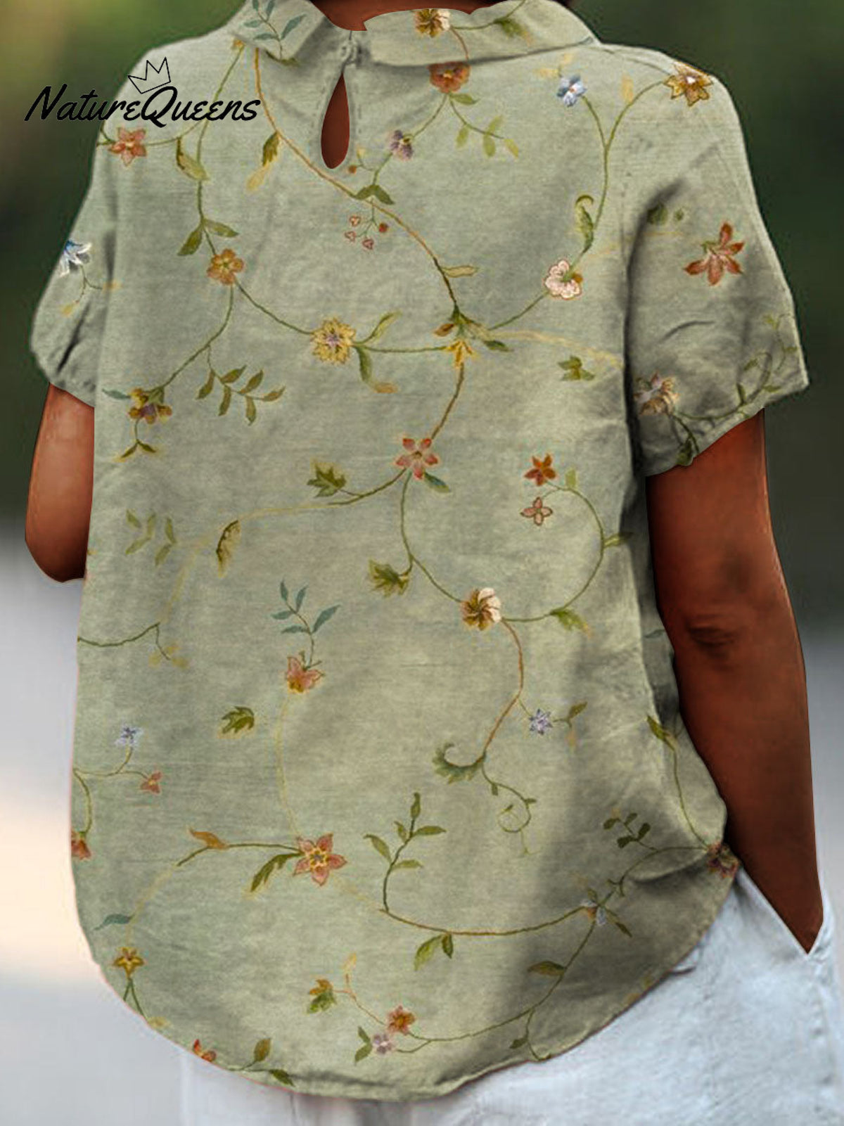 Women’s Retro Floral Art Print Casual Cotton And Linen Shirt