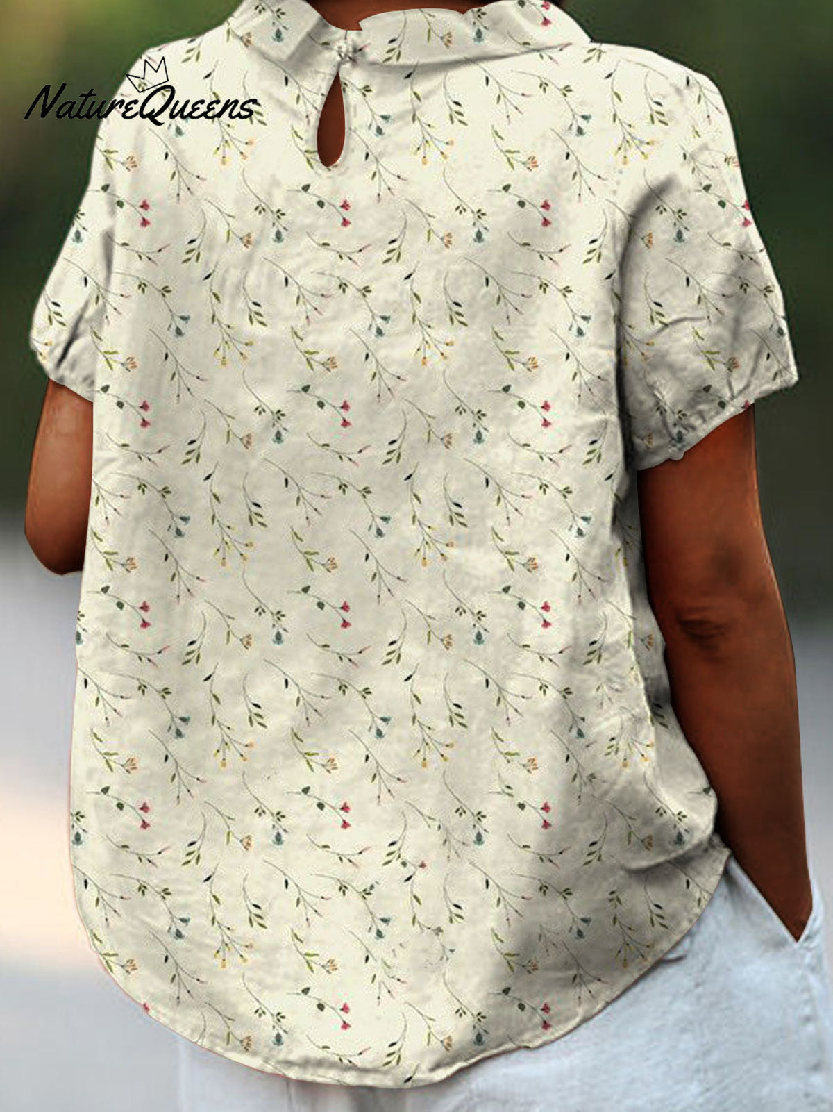 Women’s Lovely Floral Art Print Casual Cotton And Linen Shirt