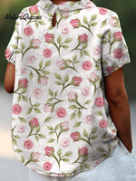 Women’s Floral Print Casual Cotton And Linen Shirt