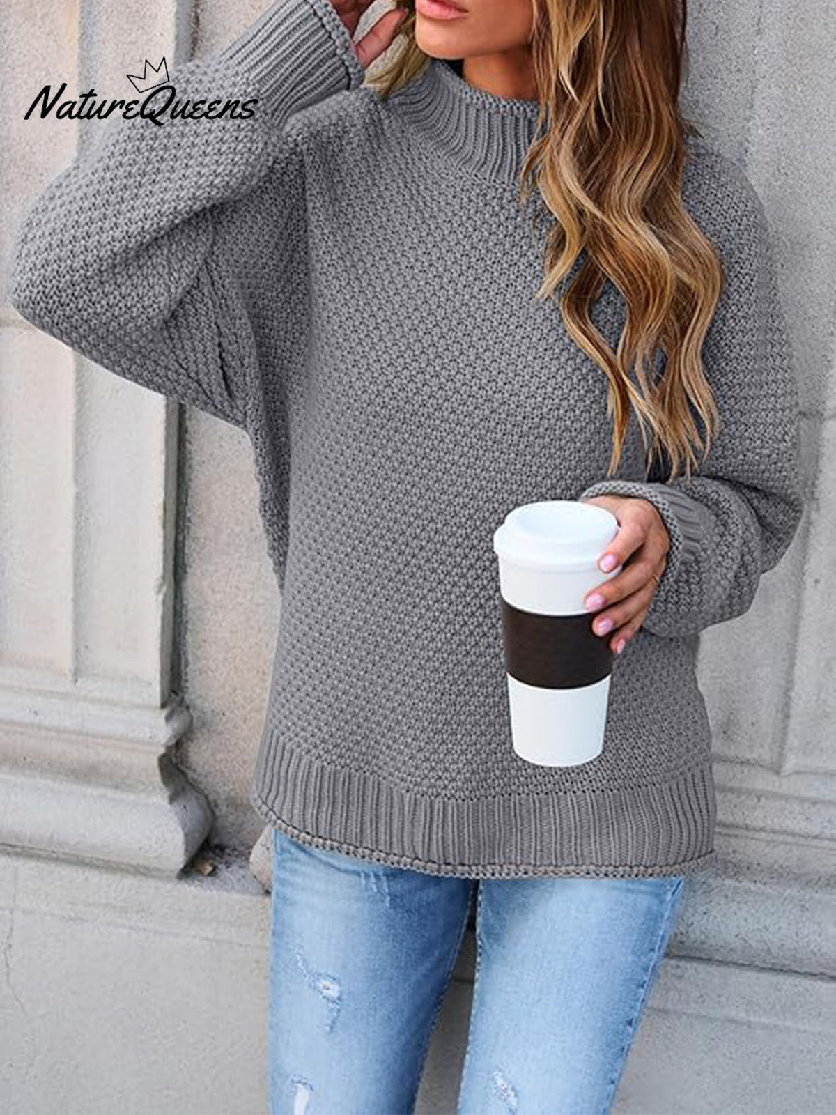 Thick Line Turtleneck Pullover Sweater