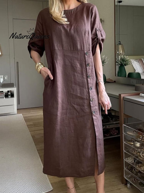 Women's Comfortable Linen Pocket Dress