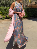 Women's Printed Satin Cardigan Dress Two-Piece Set