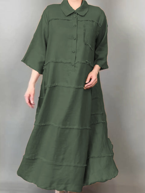 Women's Tassel Pocket Linen Shirt Dress