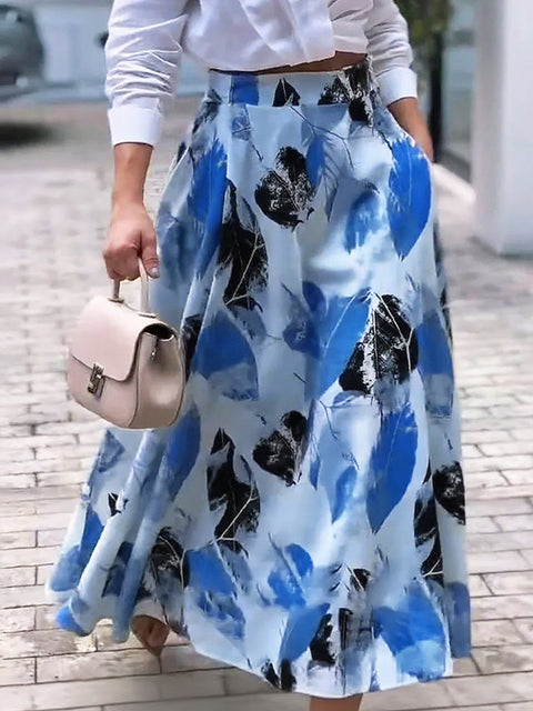 Women's Elegant Art Painting Leaf Print Skirt