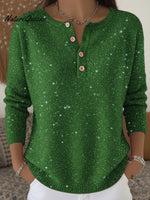 Women's Shiny Henley Neck Solid Color Sweater Top