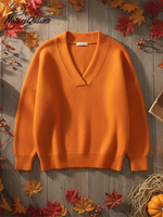 Women's Casual Solid Color V-neck Sweater Top