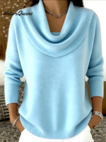 Women's Soft and Elegant Solid Color Ruffled Collar Sweater Top