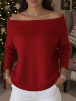 Women's Soft and Elegant Solid Color Ruffled Collar Sweater Top