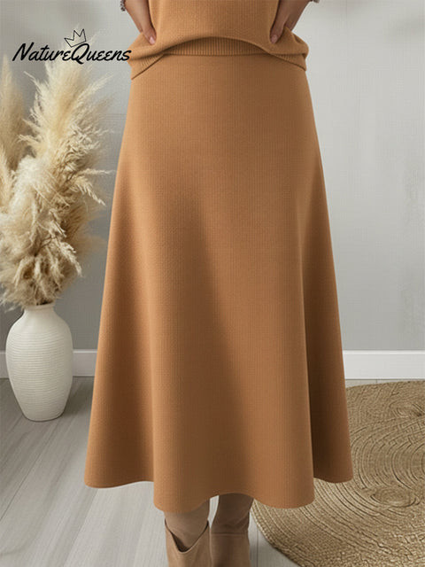 Women's Elegant Solid Color Knitted Umbrella Skirt