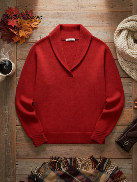 Elegant 80s Shawl Collar Solid Color Pullover Sweater Top