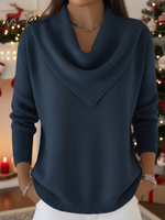 Elegant Retro Soft Triangle Neck Solid Color Sweater Top