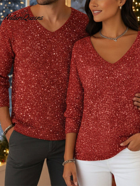 Women's V-neck Solid Color Loose Shiny Sweater