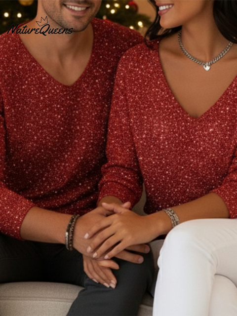 Women's V-neck Solid Color Loose Shiny Sweater