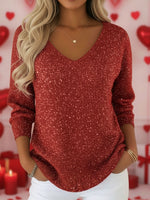 Women's V-neck Solid Color Loose Shiny Sweater