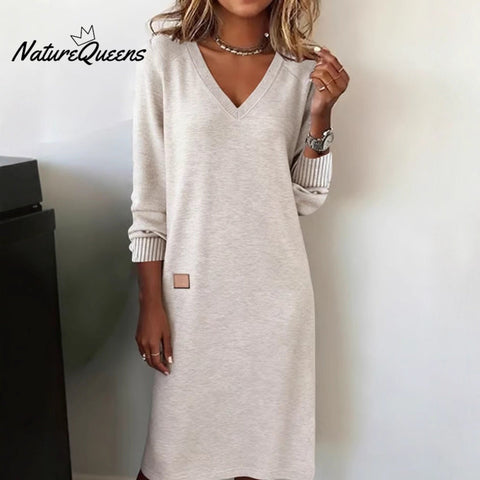Women¡¯s Long Sleeve V-Neck Knit Dress