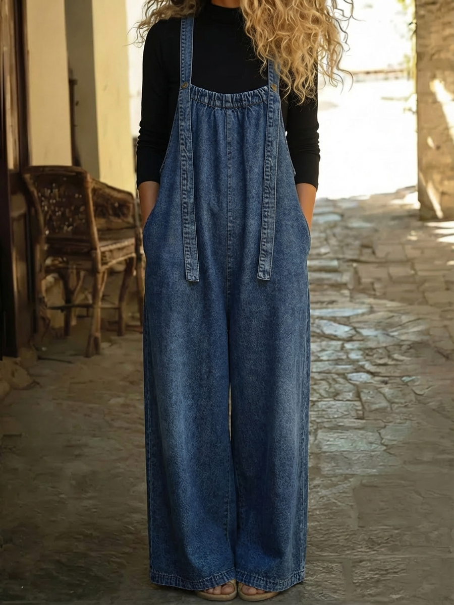 Women's Casual And Fashionable Cotton Denim Jumpsuit