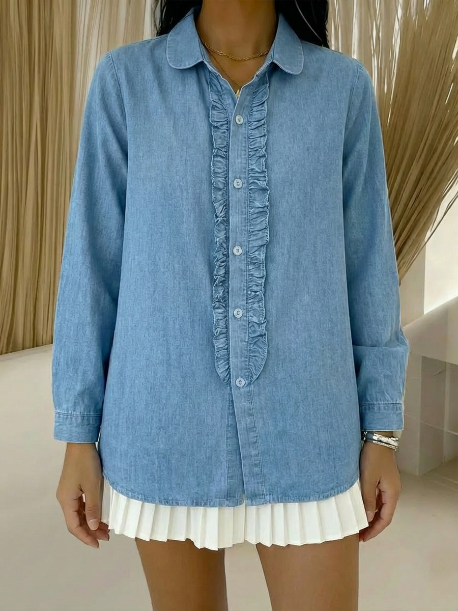 Women's Ruffled Denim Shirt