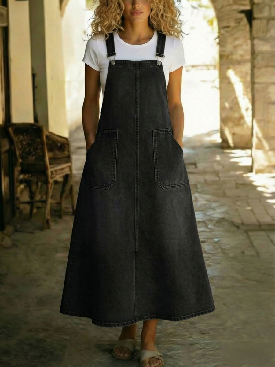 Women's casual loose denim suspender dress