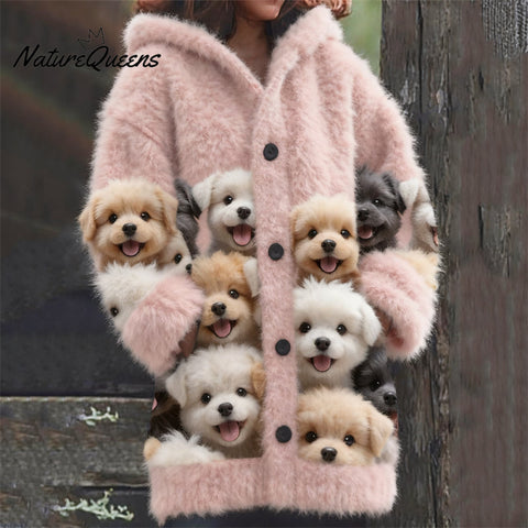 Lovely Dogs Cozy Knit Hooded Cardigan