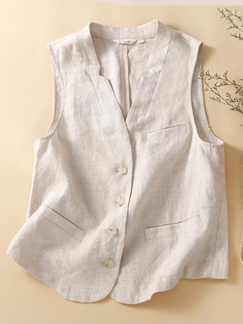 Women's V-neck Cotton and Linen Vest