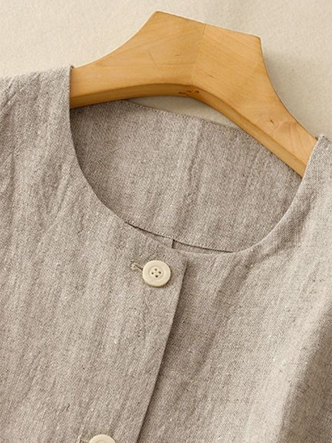 Round Neck Pocket Button Cotton and Linen Vest