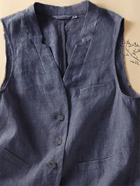 Women's V-neck Cotton and Linen Vest