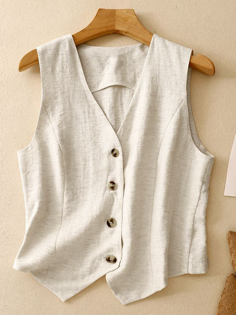 Classic V-neck Button-down Cotton and Linen Vest