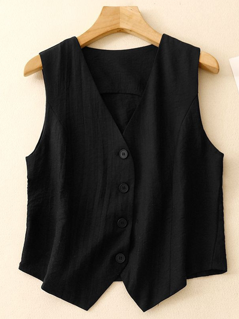 Classic V-neck Button-down Cotton and Linen Vest