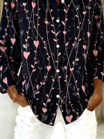 Women'S Casual Lapel Shirt With Heart Print