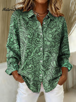 Women'sVintageFlower Art Print Casual Cotton Shirt