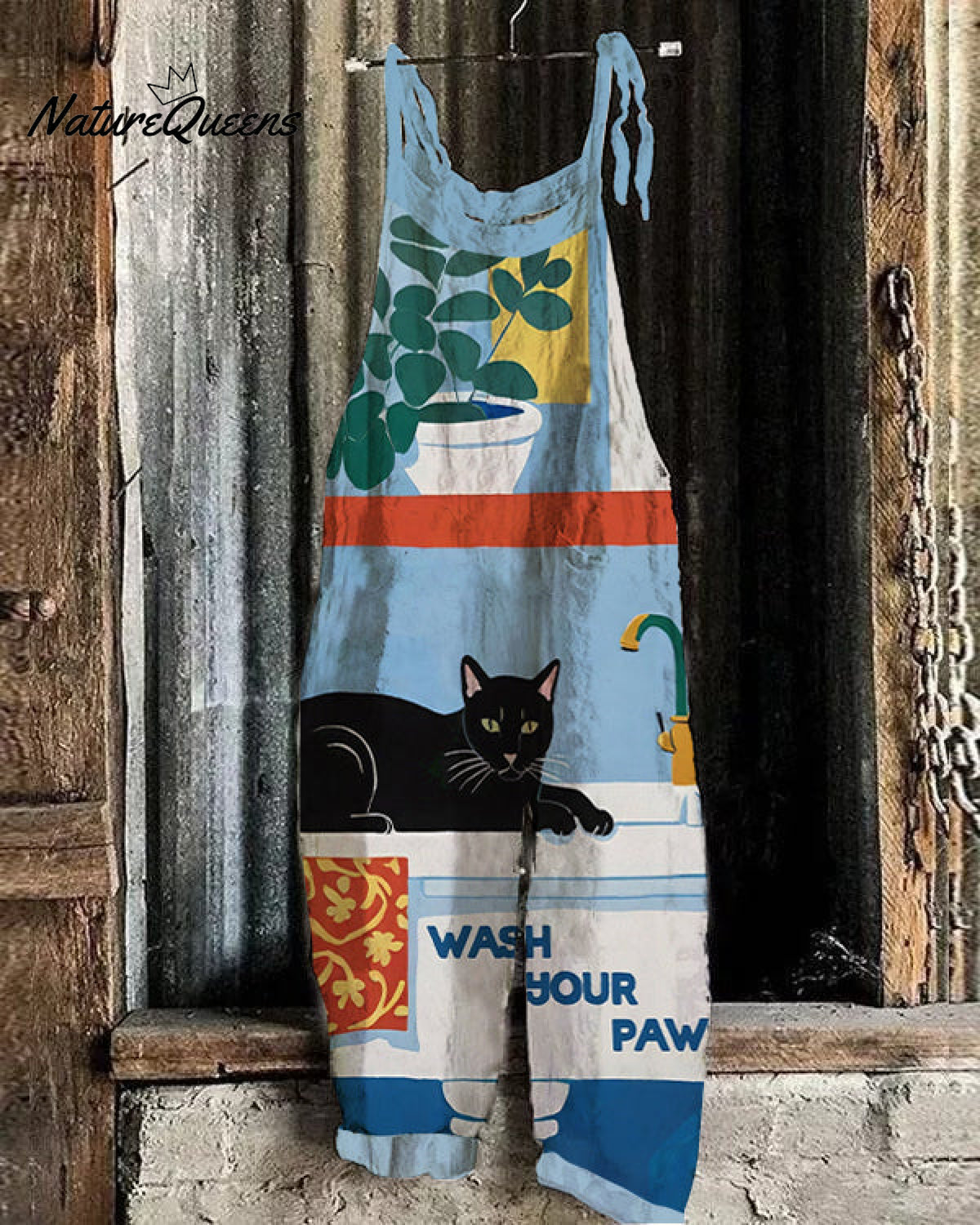 Women's Wash Your Paws Cat Print Casual Jumpsuit