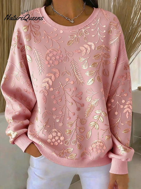 Women's casual retro pink floral sweatshirt