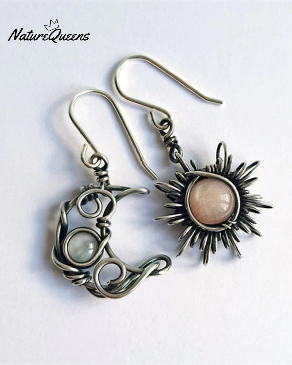 Vintage Sun Moon Earrings Silver