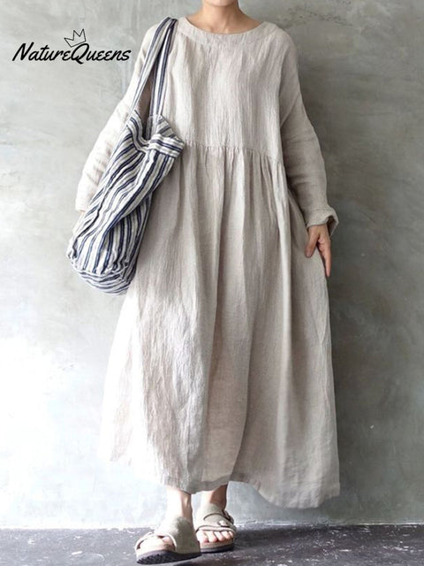 Women's Solid Color Cotton Linen Midi Dress