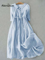 Literary Simple Cotton Dress Blue / S