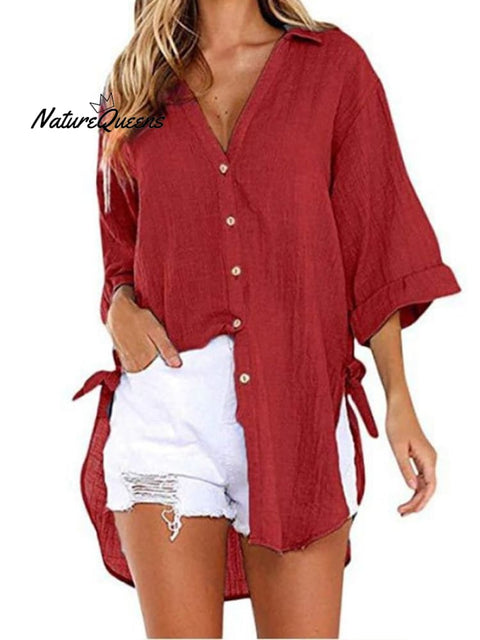 Ladies Cotton Linen Irregular Casual Shirt