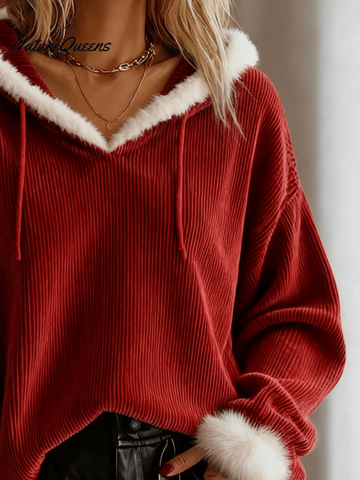 Women'S Casual Contrast Color Hooded Sweatshirt