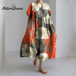 Vintage Japanese Art Flower Print Midi Dress