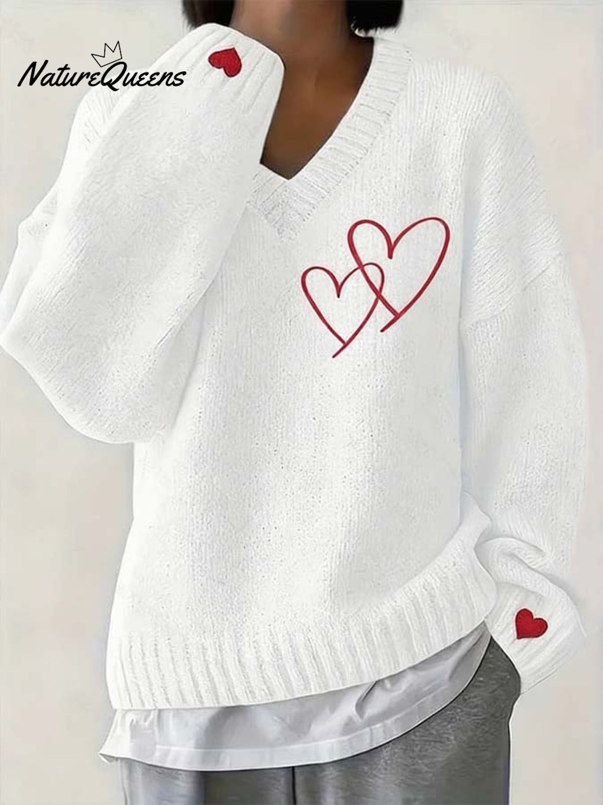 Women's Casual V-Neck Long-Sleeved Printed Sweater