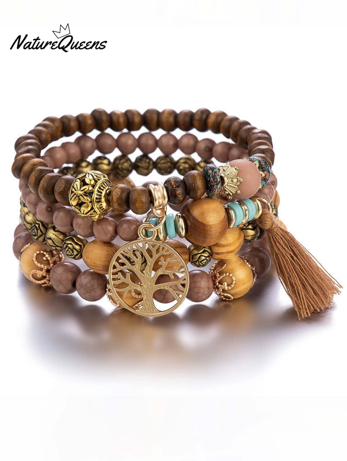 Bohemian Fringe Ursime Beaded Layered Bracelet Coffee